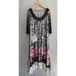 Simply Aster Ombre sleeve Floral leopard maxi dress